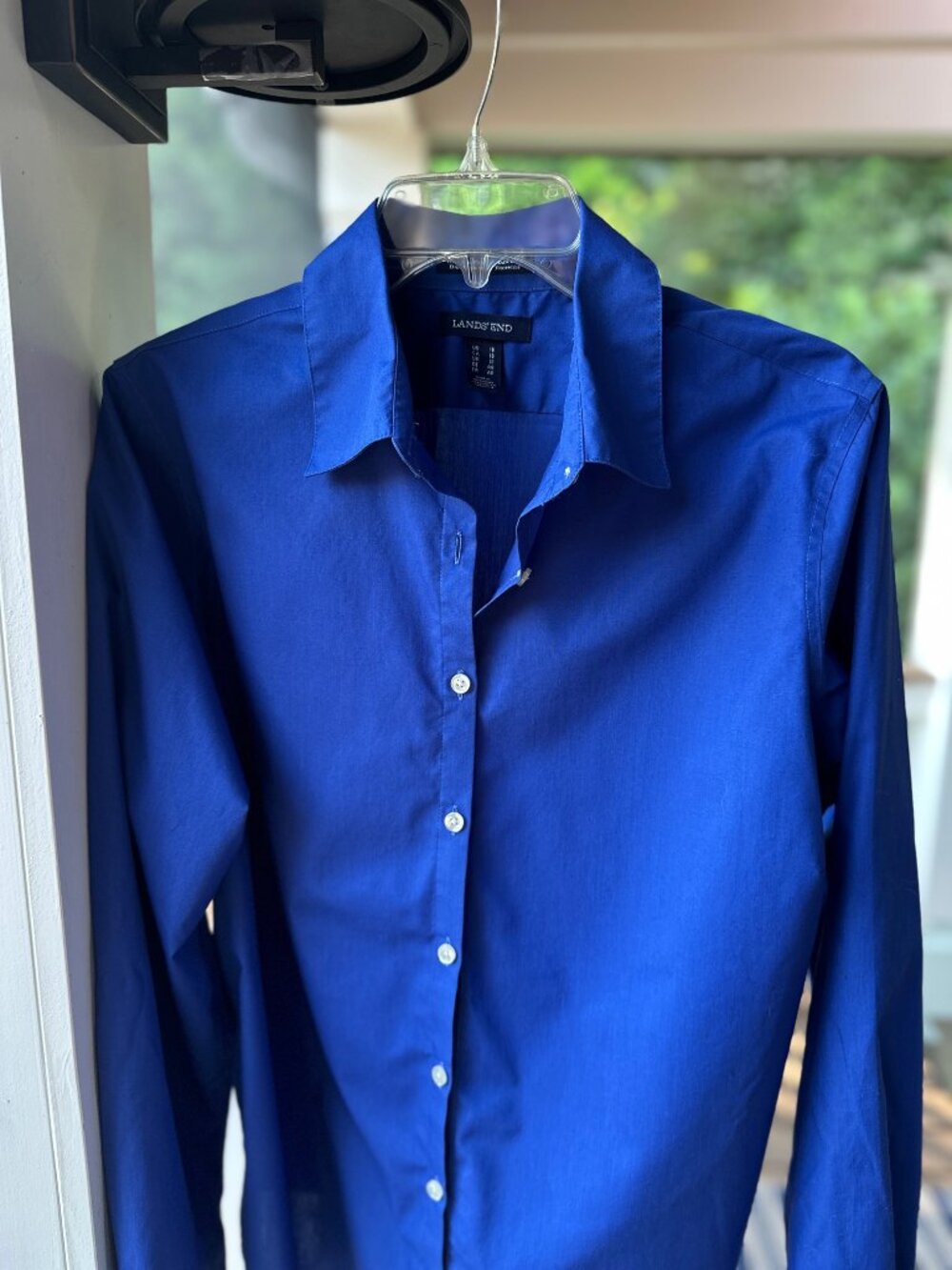Lands End Winkle Free Broadcloth Button Down Shirt Cobalt Blue Women's Size 16